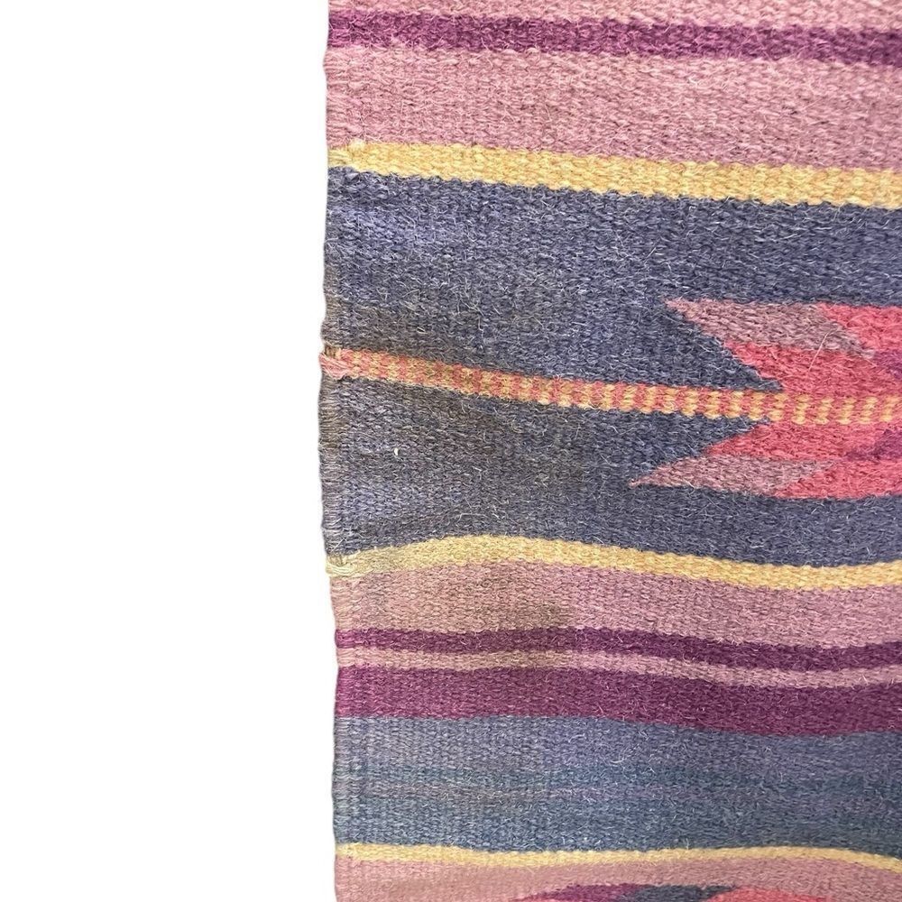 Wool Kilim Rug Pink Blue Yellow - Picture 4 of 10